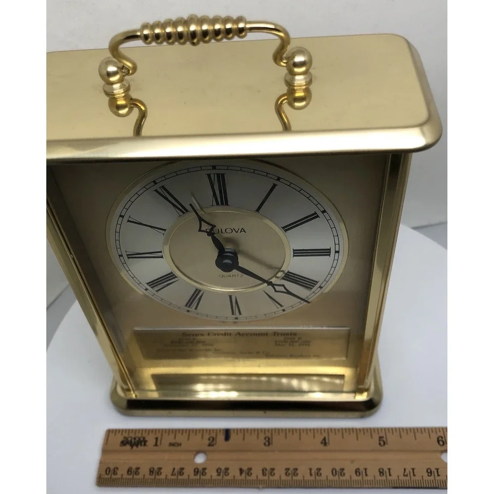Vintage Bulova Clock Heavy‎ Brass Quartz Mantel Clock, Germany, Sears, Works!